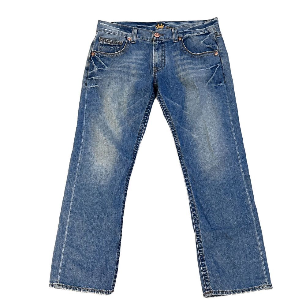 Vtg JNCO Mens Skater Y2K Rave Straight Leg Jeans Embroidered Cross Studded 38x32 - Picture 2 of 10